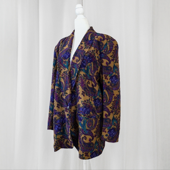 Vintage 90s Michelle Stuart Eclectic Paisley Oversized Blazer - Picture 3 of 6
